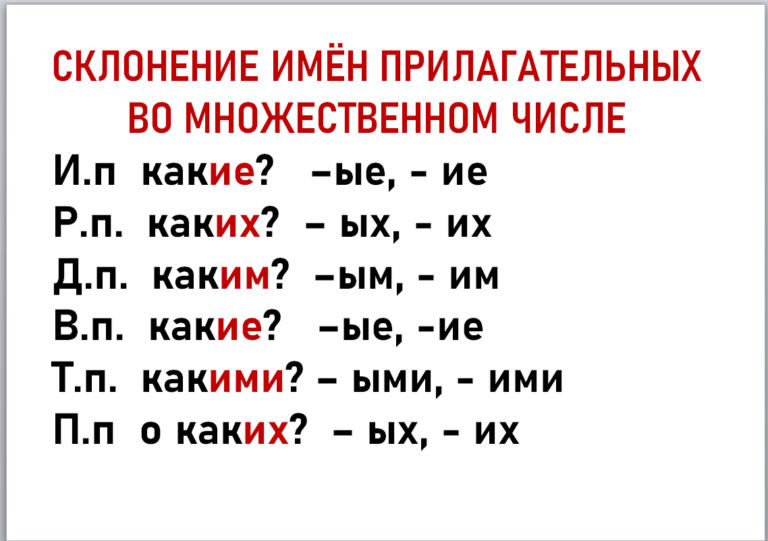 Падежные окончания имен существительных во множественном числе